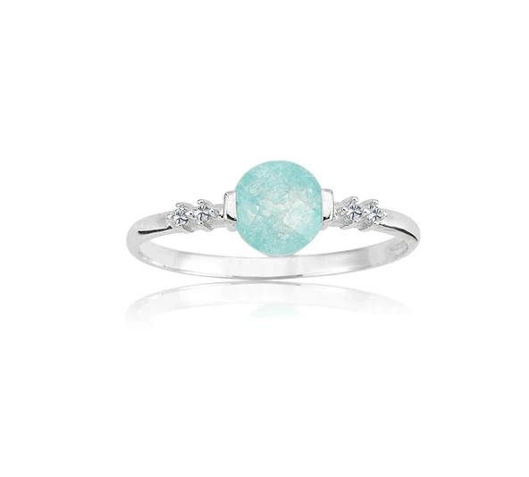 Gümüş Yüzük - 0.55 CT Quartz Taşlı 925 Ayar Gümüş Yüzük-Yuvarlak Mavi Kristal Hediyelik Gümüş Yüzük ürün görseli 1
