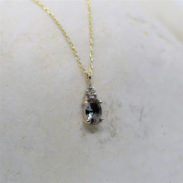 Altın Kolye - 0.60 CT Zultanit 0.10 CT Pırlanta (Sıgnty) Taşlı Modern Altın Kolye-Hediye Altın Kolye ürün görseli 1