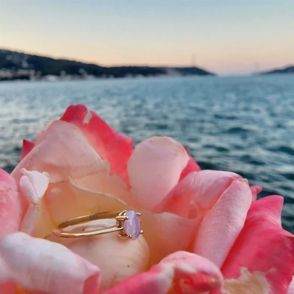 Gümüş Yüzük - 0.90CT Pembe Quartz Tektaş Evlilik Teklifi Pırlanta Montörü Tasarım Tektaş Gümüş Yüzük ürün görseli 1