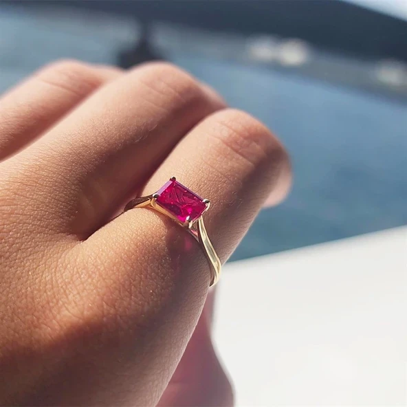 Gümüş Yüzük - 1.10 Karat Ruby Taşlı Octagon Pırlanta Montörü 925 Ayar Gümüş Evlilik Teklifi Yüzüğü ürün görseli 1