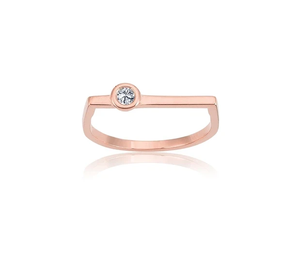 Gümüş Yüzük - Ufuk Çizgisi Şans Totemi Minimal 0,20 CT Signity Swarovski Taşlı 925 Ayar Gümüş Yüzük ürün görseli 1