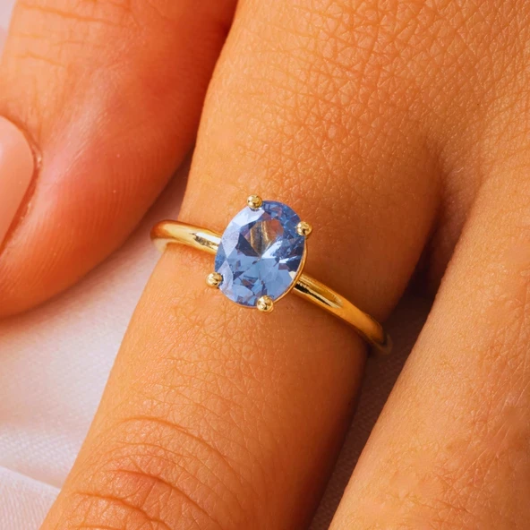 Gümüş Yüzük - 1.50 Ct London Blue Topaz Tektaş 925 Ayar Gümüş Evlilik Teklifi Yüzüğü-Hediyelik Yüzük ürün görseli 1