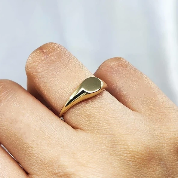 Minimal Tasarım Oval Şövalye 925 Ayar Gümüş Yüzük ürün görseli 1