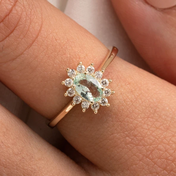 Gümüş Yüzük - 1.05 Karat Green Topaz 0.30 Karat Swarovski Taşlı Vintage Tasarım 925 Ayar Gümüş Yüzük ürün görseli 1