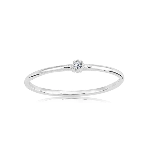Minimal Altın Yüzük - 14 Ayar Altın 0.05 Ct Zirkon Taşlı Minimal Tektaş Evlilik Teklifi Yüzüğü ürün görseli 1