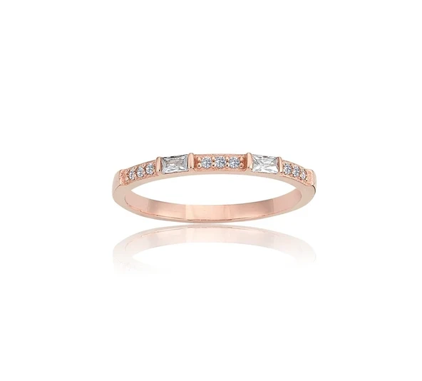 0,10CT Baget 0,18CT Pırlanta(Signity Zirkon)Taşlı Sıralı 925 Ayar Gümüş Alyans-Hediye Gümüş Yüzük ürün görseli 1