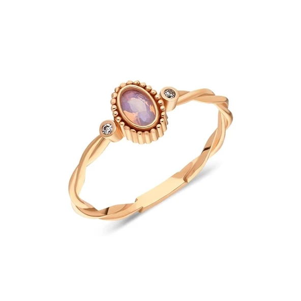 Burgu Altın Yüzük - 14 Ayar Altın Tria Burgu 0.30 Karat Pembe Quartz Taşlı Roz Yüzük ürün görseli 1