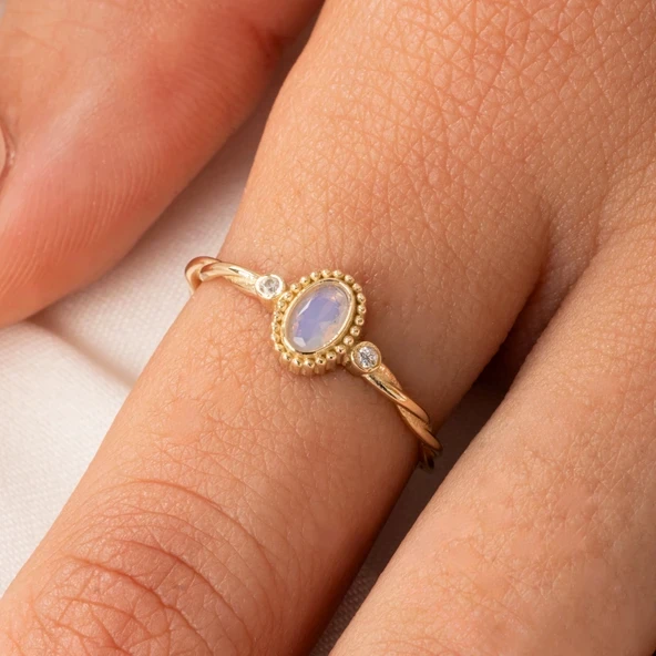 Gümüş Yüzük - 0.50 Karat Pembe Kuvars Taşlı Modern 925 Ayar Gümüş Evlilik Teklifi Yüzüğü ürün görseli 1