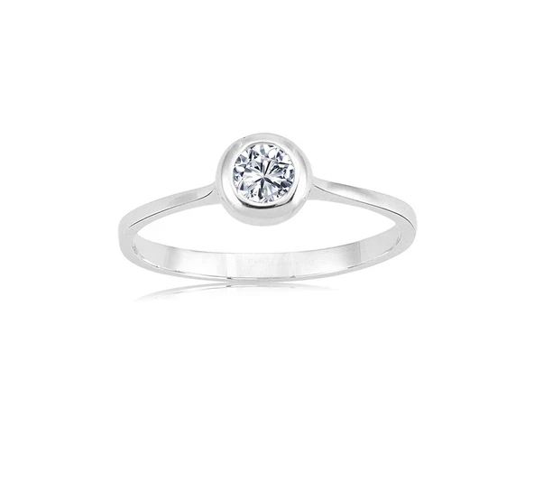 Gümüş Yüzük - 0.25 Karat Swarovski Taşlı Sıvamalı 925 Ayar Tektaş Gümüş Yüzük- Hediyelik Gümüş Yüzük ürün görseli 1