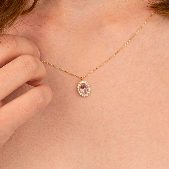 Altın Kolye - Morganite Oval Taşlı 14 Ayar Altın Kolye ürün görseli 1