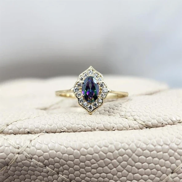 Vintage Mistik Topaz Sarı Gümüş Evlilik Teklifi Hediye 925 Ayar Gümüş Yüzük -Evlilik Teklifi Yüzük ürün görseli 1
