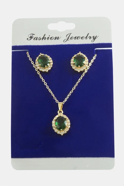 Oval Zirkon Taşlı Set Kolye ürün görseli 1