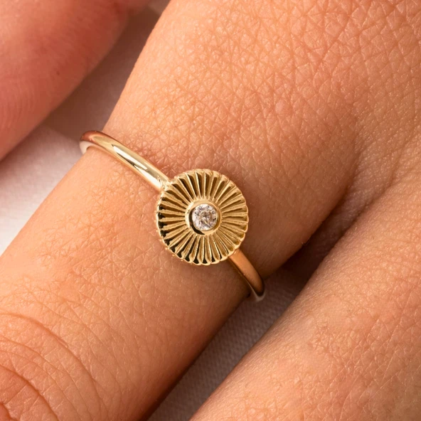 Gümüş Yüzük - 0.10 Karat Signity Swarovski Taşlı Pırlanta Montörü 925 Ayar Gümüş Yüzük-Güneş Yüzük ürün görseli 1