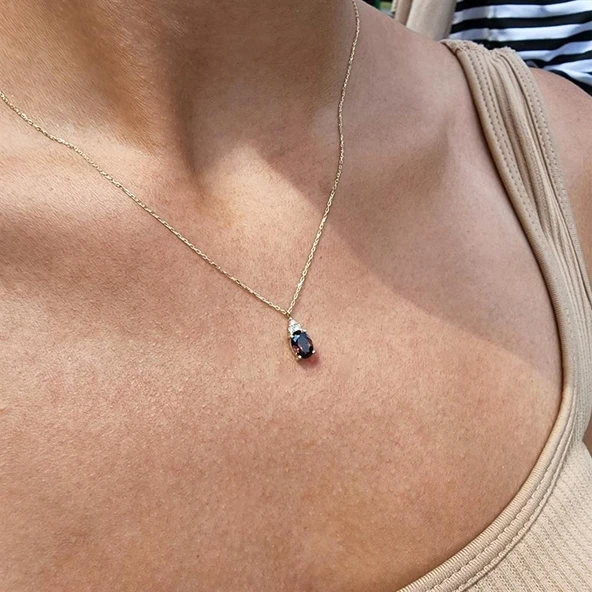 Altın Kolye - 1.10 CT Brown (Smoky)0,15CT Swarovski Taşlı Minimal Tasarım Hediye 14 Ayar Altın Kolye ürün görseli 1