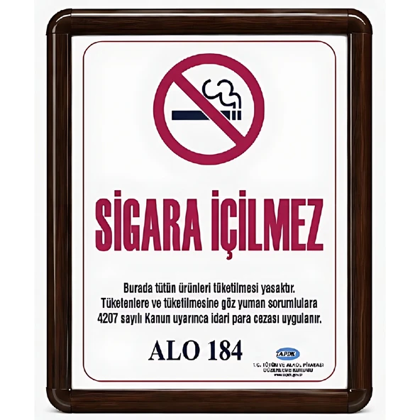 Sigara İçilmez Levhası A3 (30x42cm) Alüminyum çerçeveli (Ahşap Görünümlü) ürün görseli 1