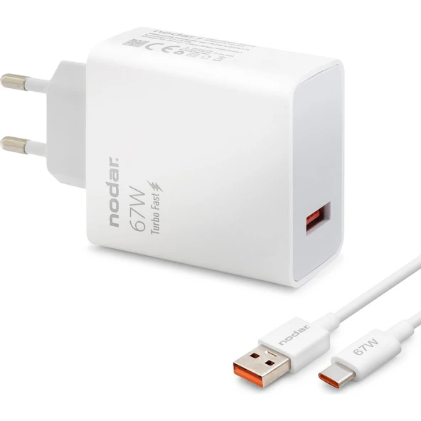 Nodar Type-C Hızlı Şarj Seti 67W USB Adaptörlü - Beyaz ND1008 ürün görseli 1