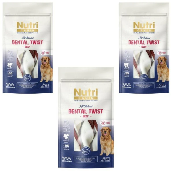 Nutri Canin Dental Twist Biftekli Diş Sağlığı Köpek Ödülü 120 Gr x 3 Adet ürün görseli 1