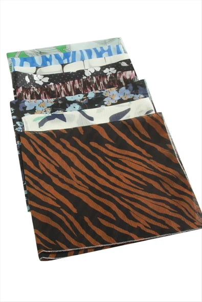 Karışık Desenli Şifon Fular 50 cm - Resim 3
