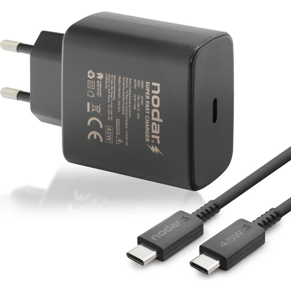 Nodar Type-C Pd Hızlı Şarj Seti 45W USB Adaptörlü - Siyah ND1007 ürün görseli 1