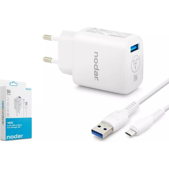 Nodar ND1009 Qualcomm Quick Charge 3.0 Micro USB 18W 3.4A Hızlı Şarj Seti ürün görseli 1