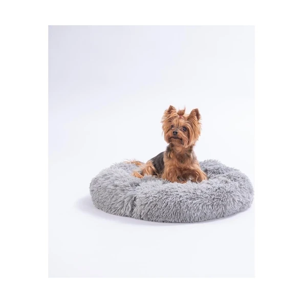Pawstar Lüx Donut Kedi Köpek Yatağı Yıkanabilir GRİ 55 cm ürün görseli 1