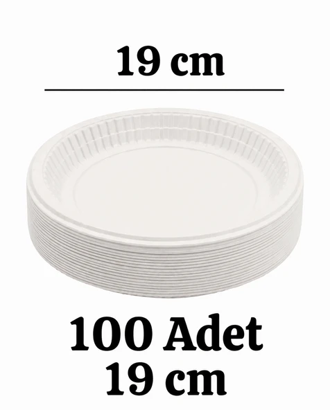 19 cm Plastik Tabak 100 Adet Beyaz Tek Kullanımlık Parti Piknik Doğum Günü ürün görseli 1