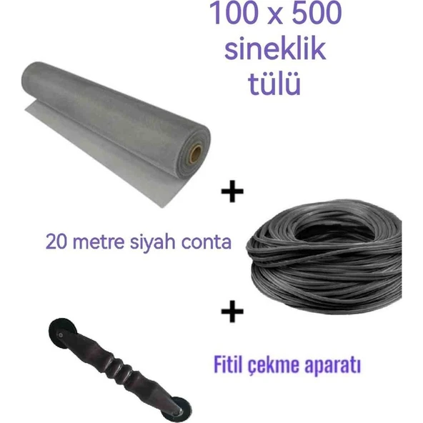 Netpen 3'Lü Sineklik Seti 500X100 Cm Tül, 20 Mt. Siyah Conta, Fitil Çekme Aparatı ürün görseli 1