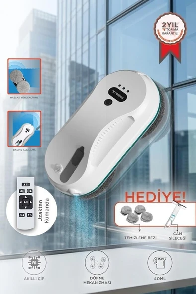 Torima S9 Beyaz Cam Silme Temizleme Robotu Uzaktan Kumandalı Su Püskürtmeli ürün görseli 1