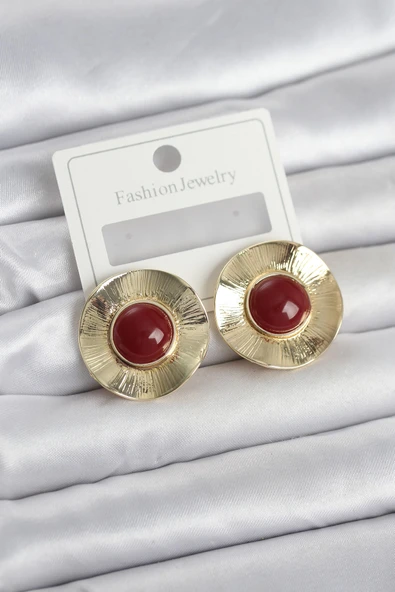 Vintage Model Bordo Gold Renk Pirinç Kadın Küpe TJ-BKP11661 ürün görseli 1