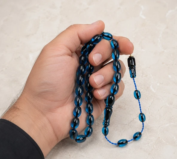 BlackCraft Mavi Renk Kapsül Model Kehribar Tespih - Resim 2