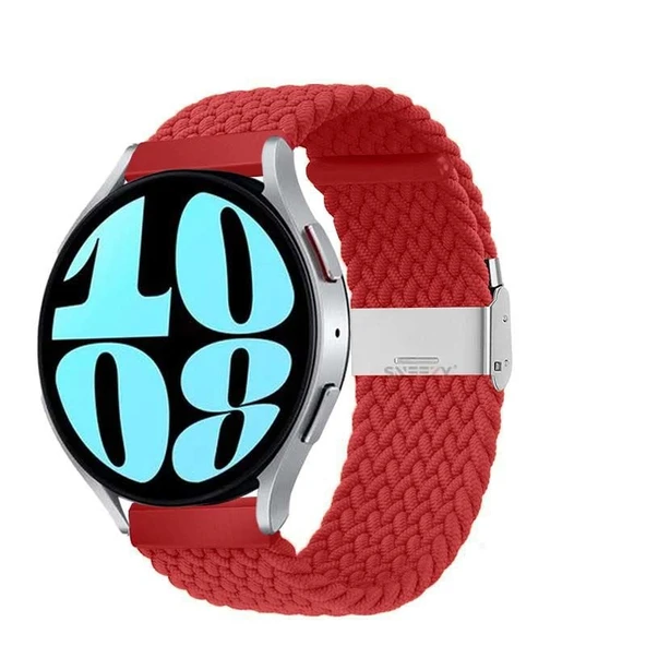 Sneezy Samsung Galaxy Watch 4 40-42-44-46mm Uyumlu 20mm Metal Klips Solo Fiberlink Örgü Kordon  Kırmızı ürün görseli 1