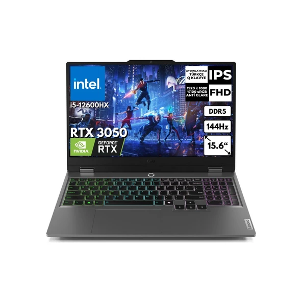 Loq 15IAX9 I5-12600HX 24-Gbddr5 1 Tbssd 6gb RTX3050 15.6" Fhd Windows 11 Home Notebook 83GS00PDTR BT30 ürün görseli 1