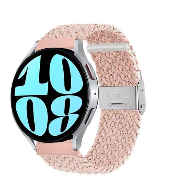 Sneezy Samsung Galaxy Watch 5 Pro R-920 İle Uyumlu 20mm Metal Klips Solo Fiberlink Örgü Kordon  Pudra ürün görseli 1