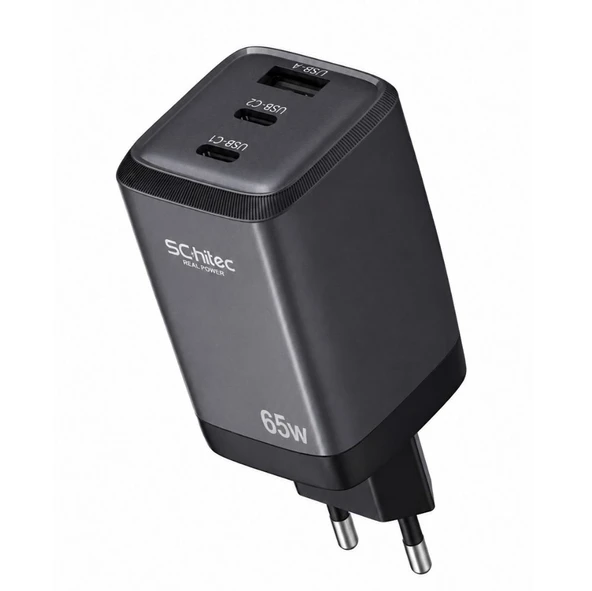 Schitec 65W GaN 3 Çıkışlı 2xType-C + UsbA QC 3.0 Hızlı Şarj Adaptörü Başlığı HG/TA-56EU ürün görseli 1