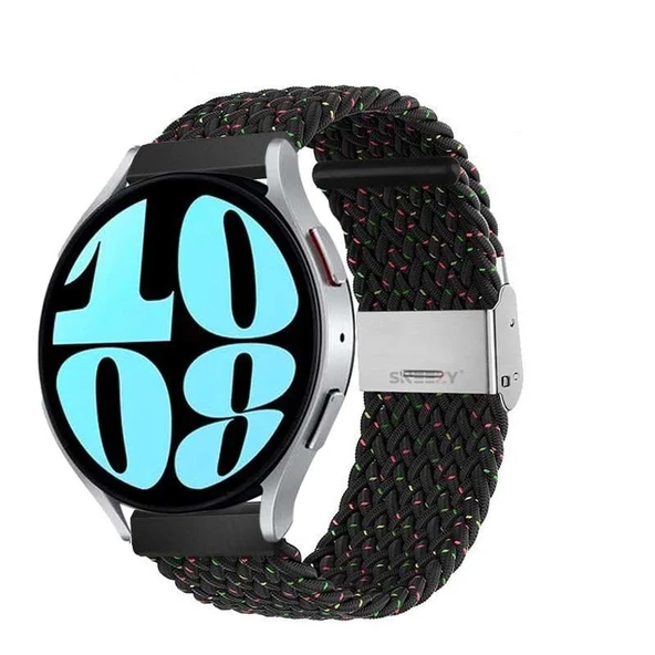 Sneezy Samsung Galaxy Watch 5 Pro R-920 İle Uyumlu 20mm Metal Klips Solo Fiberlink Örgü Kordon  Siyah Gökkuşağı ürün görseli 1