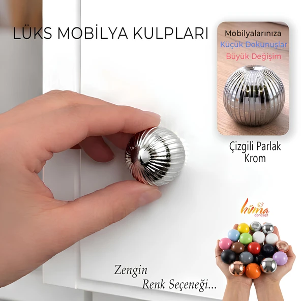 Sert Plastik Düğme Yuvarlak Top Çizgili Parlak Krom Dolap Mobilya Mutfak Dolabı Çekmece Kulbu Kulpu Kulplar ürün görseli 1