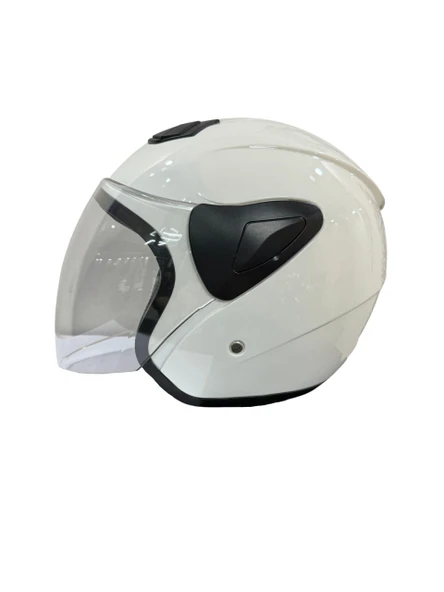 Sway Xbyc 633 Solıd Şeffaf Vizörlü Yarım Motosiklet Scooter Kaskı XL Beden Beyaz ürün görseli 1