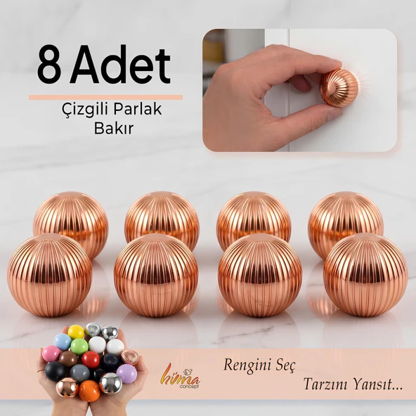 8 Adet Sert Plastik Düğme Yuvarlak Top Çizgili Parlak Bakır Dolap Mobilya Mutfak Dolabı Çekmece Kulbu Kulpu Kulplar ürün görseli 1