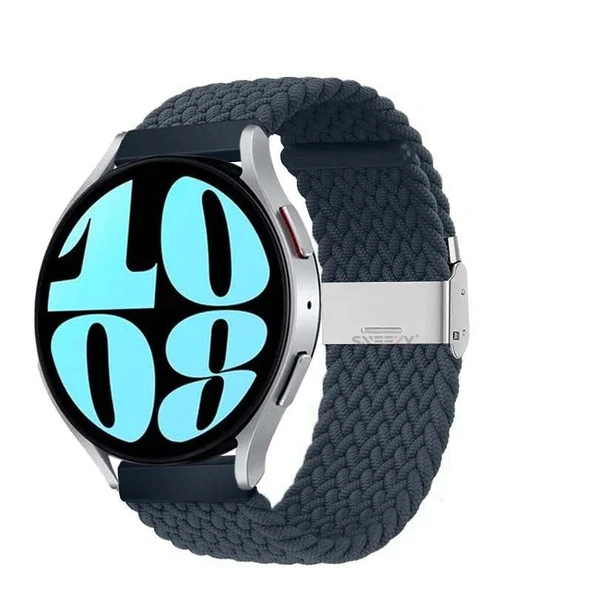 Sneezy Samsung Galaxy Watch 4 40-42-44-46mm Uyumlu 20mm Metal Klips Solo Fiberlink Örgü Kordon  Mavi Koyu ürün görseli 1