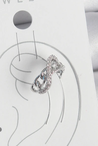Pirinç Gümüş Renk Zirkon Taşlı Zincir Sonsuzluk Model Kadın Kıkırdak Küpe TJ-BKP10553 ürün görseli 1