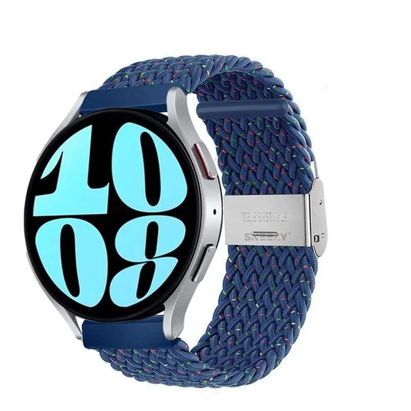 Sneezy Huawei Watch GT2 42mm Uyumlu 20mm Metal Klips Solo Fiberlink Örgü Kordon  Mavi Gökkuşağı ürün görseli 1