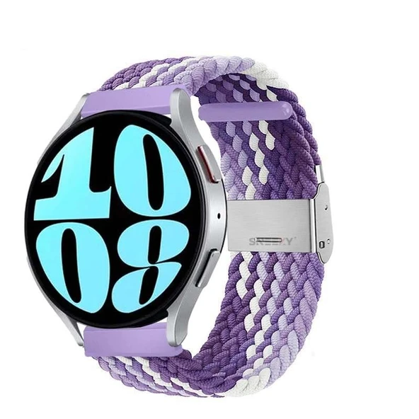 Sneezy Samsung Galaxy Watch 4 40-42-44-46mm Uyumlu 20mm Metal Klips Solo Fiberlink Örgü Kordon  Lila Beyaz ürün görseli 1