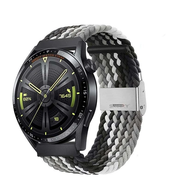 Samsung Gear S3 Frontier R760 - S3 Classic R770 22mm Uyumlu Metal Klips Solo Fiberlink Örgü Kordon  Siyah Beyaz ürün görseli 1