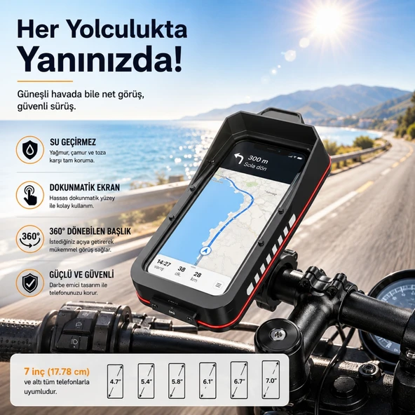 TriLine Bisiklet Motosiklet Gidon Telefon Tutucu Çanta Dokunmatik Ekranlı Montaj Aparatı Su Geçirmez ürün görseli 1