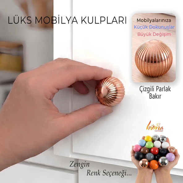 Sert Plastik Düğme Yuvarlak Top Çizgili Parlak Bakır Dolap Mobilya Mutfak Dolabı Çekmece Kulbu Kulpu Kulplar ürün görseli 1