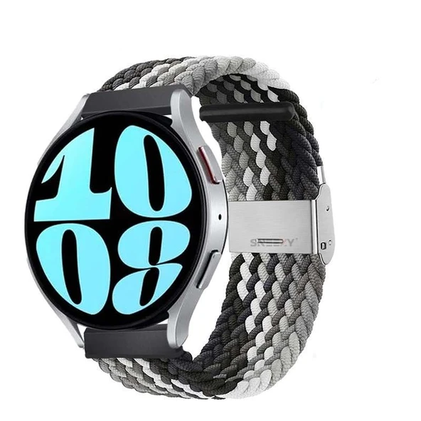 Sneezy Samsung Galaxy Watch 4 40-42-44-46mm Uyumlu 20mm Metal Klips Solo Fiberlink Örgü Kordon  Siyah Beyaz ürün görseli 1