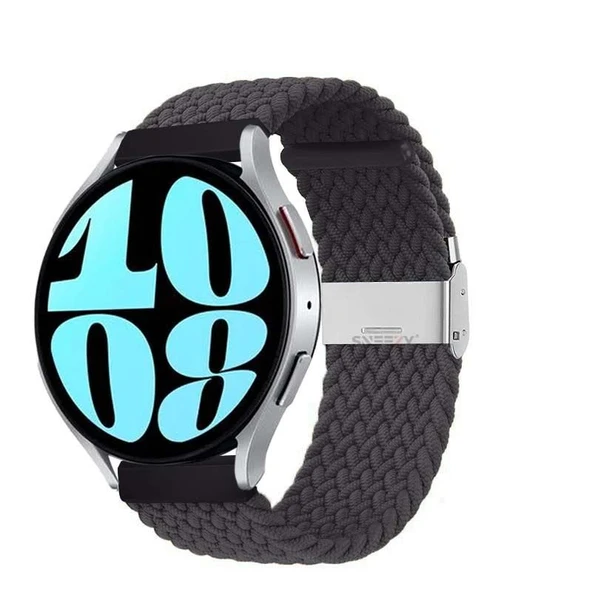 Sneezy Samsung Galaxy Watch 5 40-44mm İle Uyumlu 20mm Metal Klips Solo Fiberlink Örgü Kordon  Füme ürün görseli 1