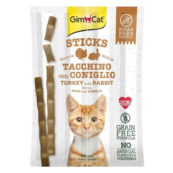 GimCat 4x20 gr Sticks Hindili ve Tavşan Etli Taurinli Tahılsız Kedi Ödül Çubuğu ürün görseli 1