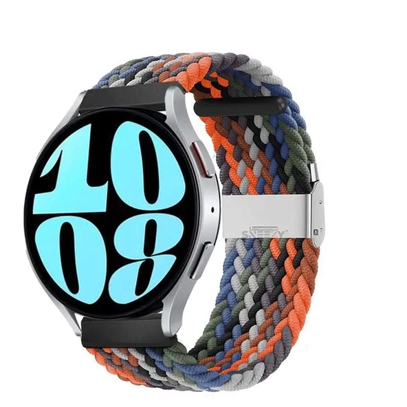 Sneezy Samsung Galaxy Watch 4 40-42-44-46mm Uyumlu 20mm Metal Klips Solo Fiberlink Örgü Kordon  Turuncu Siyah ürün görseli 1