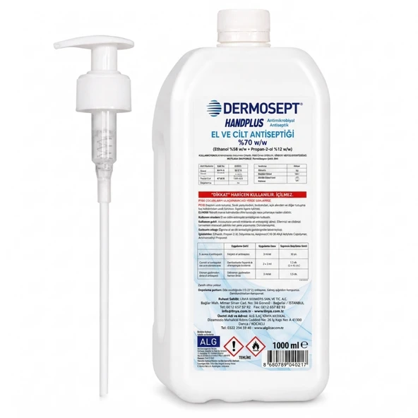 Dermosept Handplus El ve Cilt Antiseptiği 1000 ml %70 Alkol Bazlı Hijyenik El Dezenfektanı ürün görseli 1